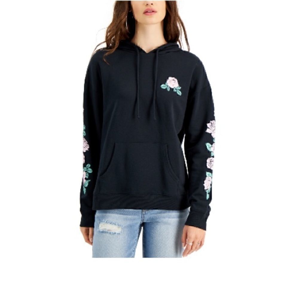 Rebellious One Juniors' Long-Sleeve Hooded Rose Sweatshirt